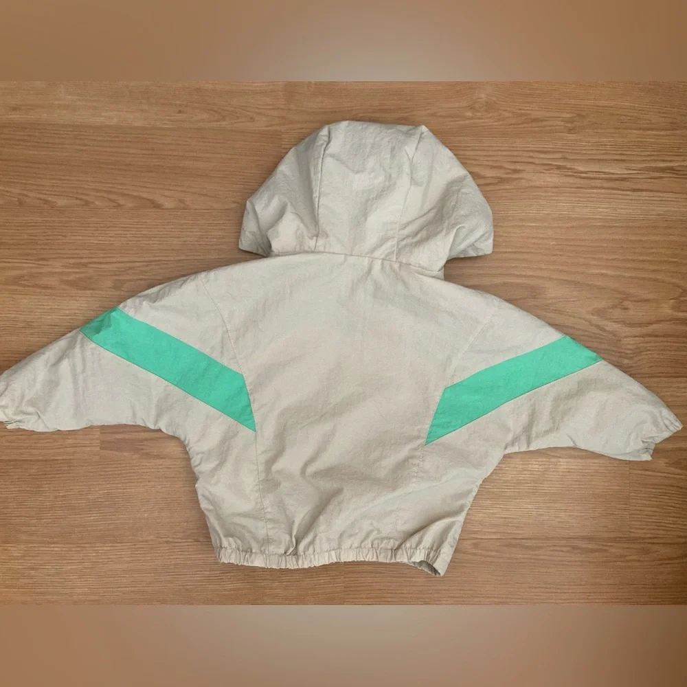 Zara Kids Tan Green Retro Stripe Hooded Windbreaker Raincoat 18 24 months - Picture 2 of 7
